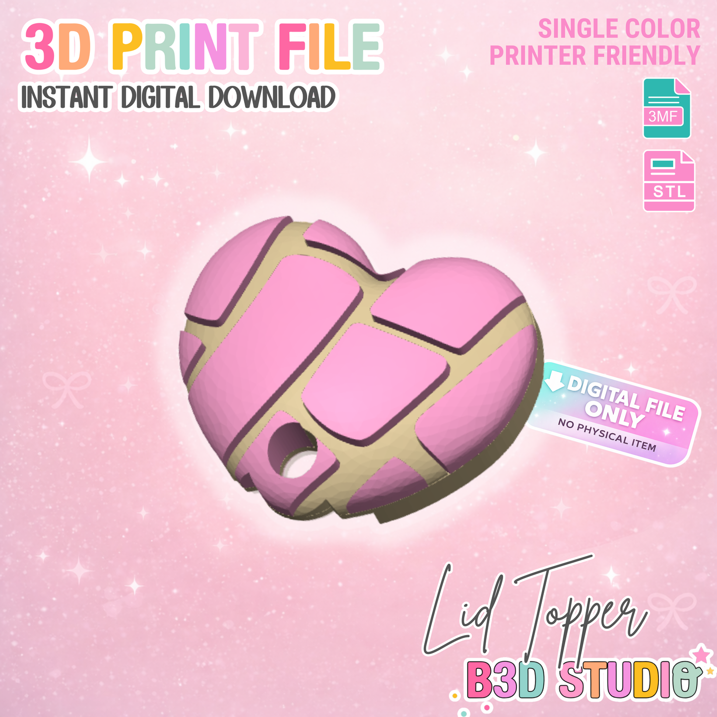 30OZ Concha Heart Tumbler Topper: 3D Print STL & 3MF File Lid Toppers (Digital Download)