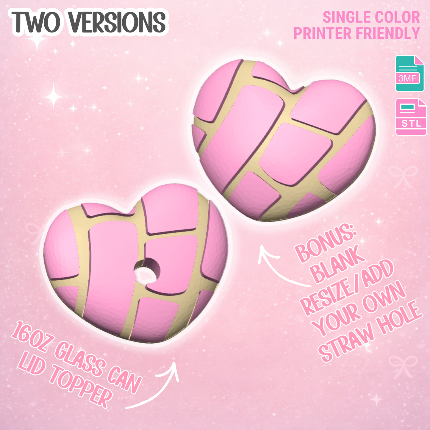 Concha Heart Lid Topper: 3D Print STL & 3MF File Cup Topper (Digital Download)