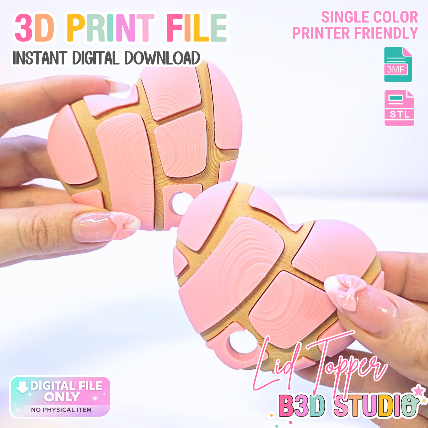 40OZ Concha Heart Tumbler Topper: 3D Print STL & 3MF File Lid Toppers (Digital Download)