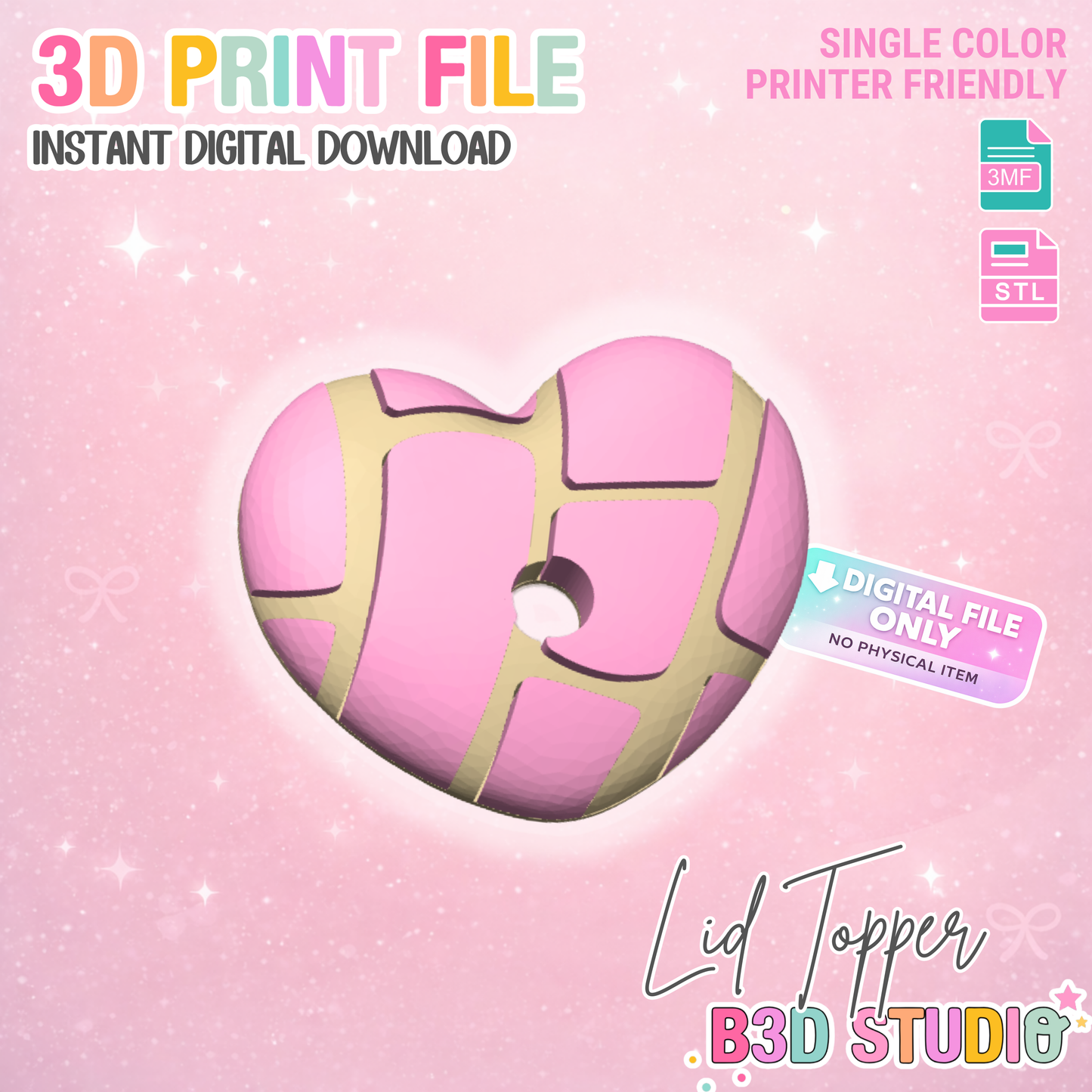 Concha Heart Lid Topper: 3D Print STL & 3MF File Cup Topper (Digital Download)