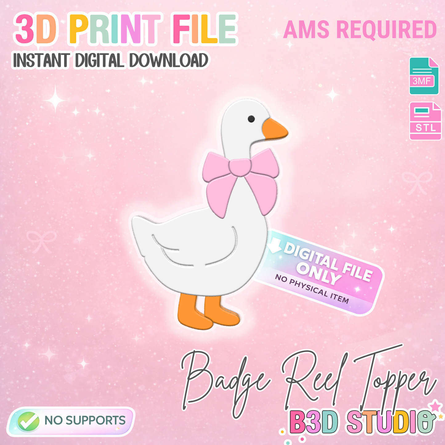 Goose Bow Badge Reel Topper 3D Print File (STL & 3MF Digital Download)