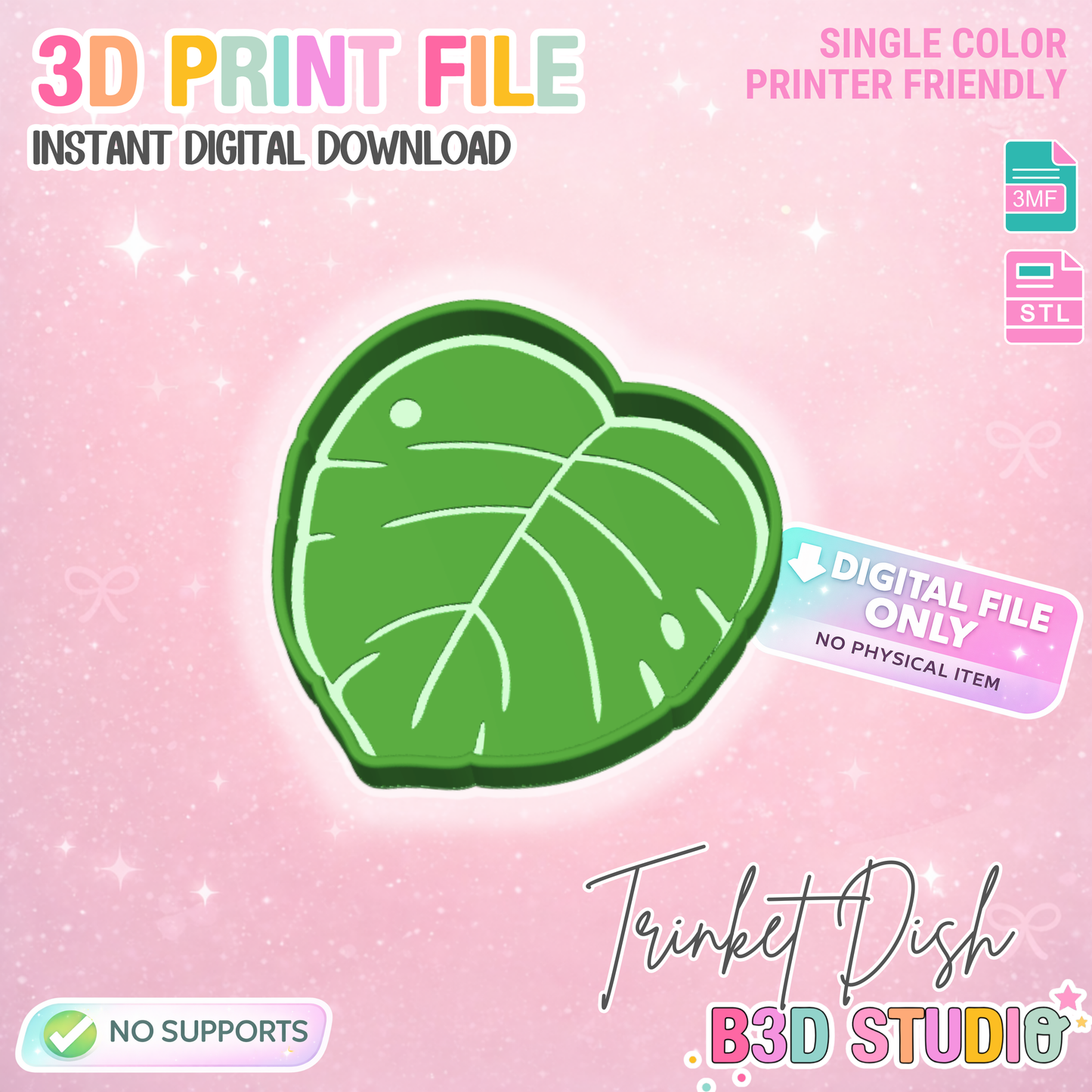 Monstera Trinket Dish STL/3MF - 3D Print File (Digital Download)