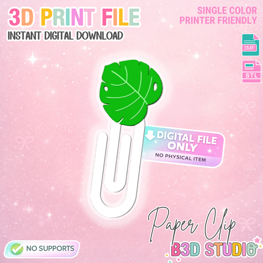 Monstera Leaf Paper Clip 3D Print File (STL & 3MF Digital Download)