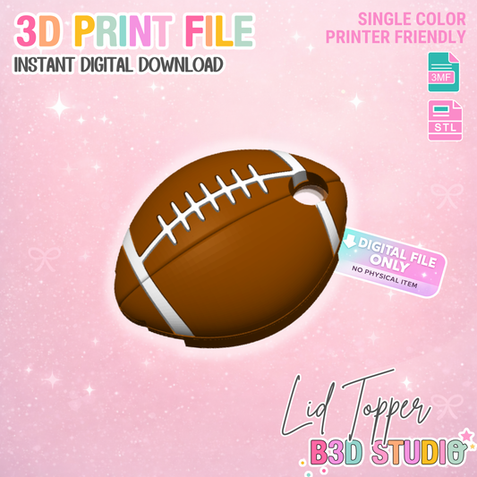 30OZ Football Tumbler Topper: 3D Print STL & 3MF File Lid Toppers (Digital Download)