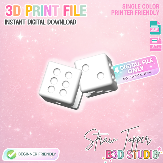 Dice Straw Topper 3D Print File (STL & 3MF Digital Download) 8mm + 10mm Sizes
