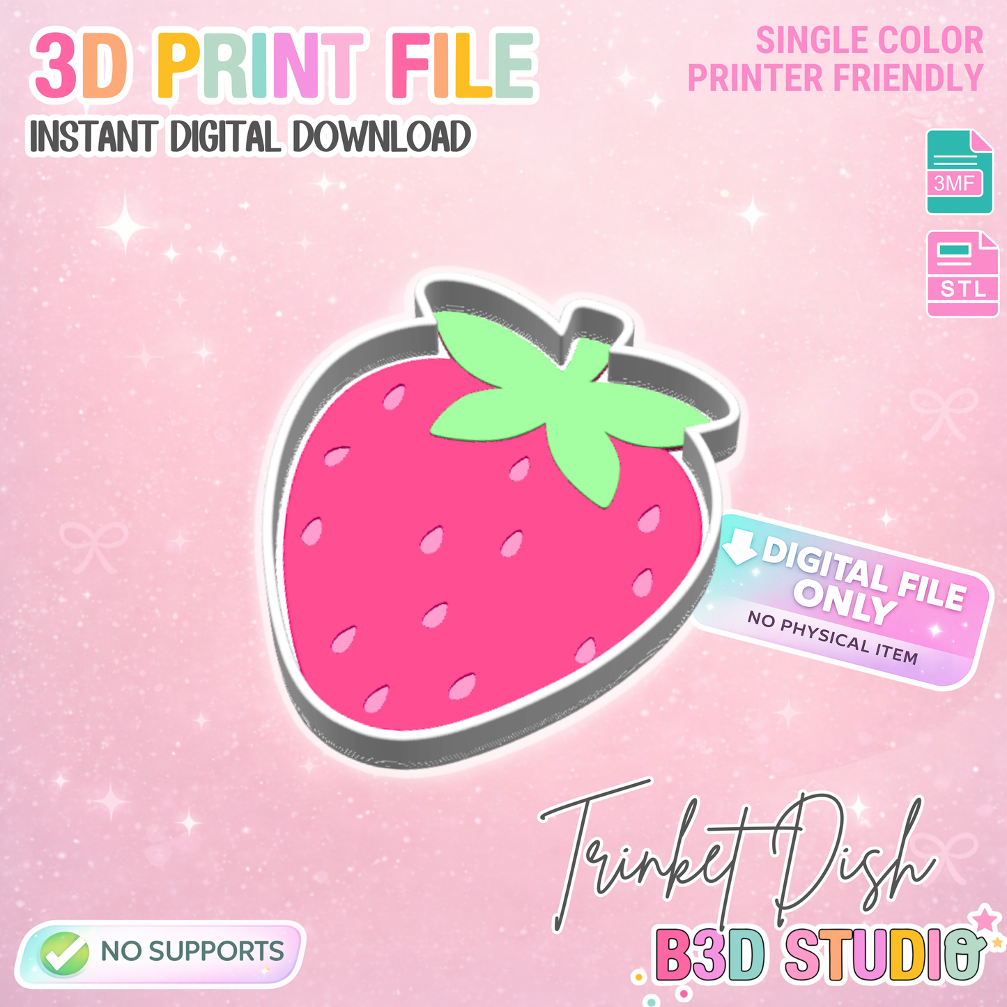 Strawberry Trinket Dish STL & 3MF 3D Print File – Desk Organization (Digital Download)