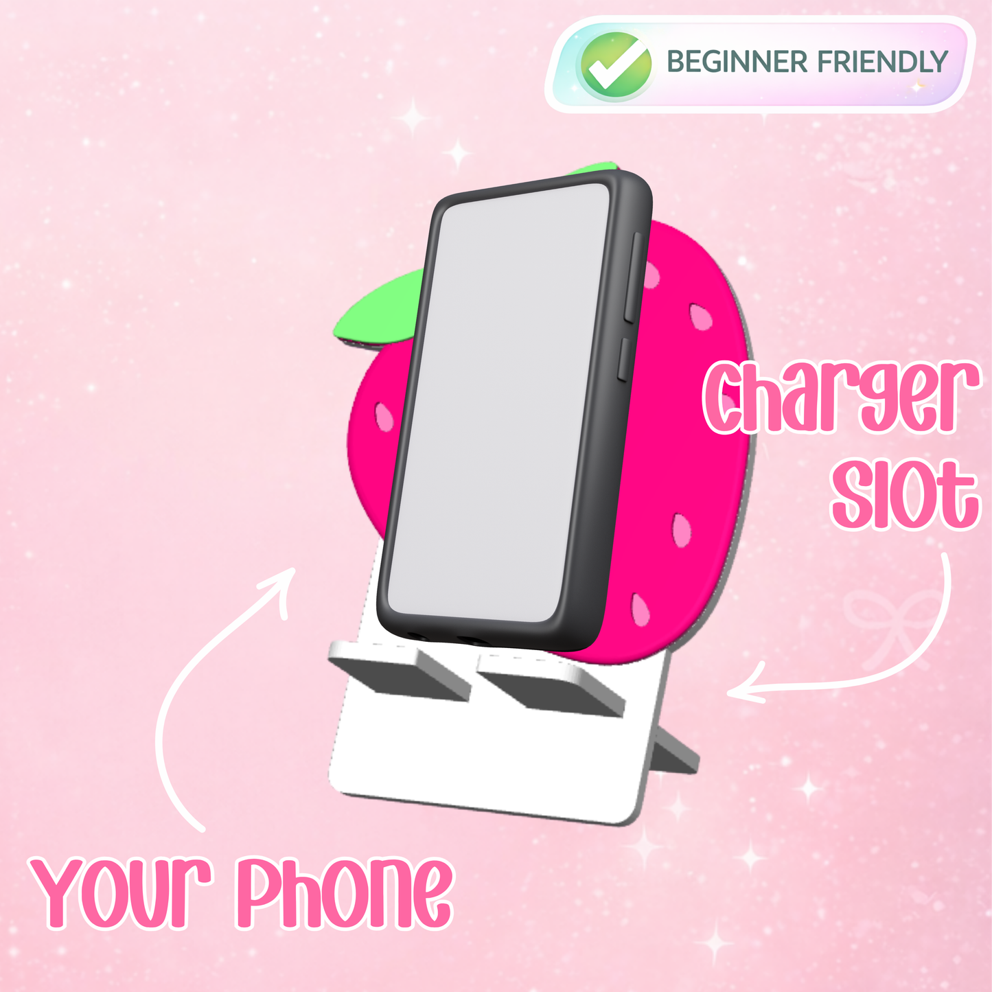 Strawberry Phone Holder 3D Print File: Fruit Desk Decor (STL/3MF Digital Download)