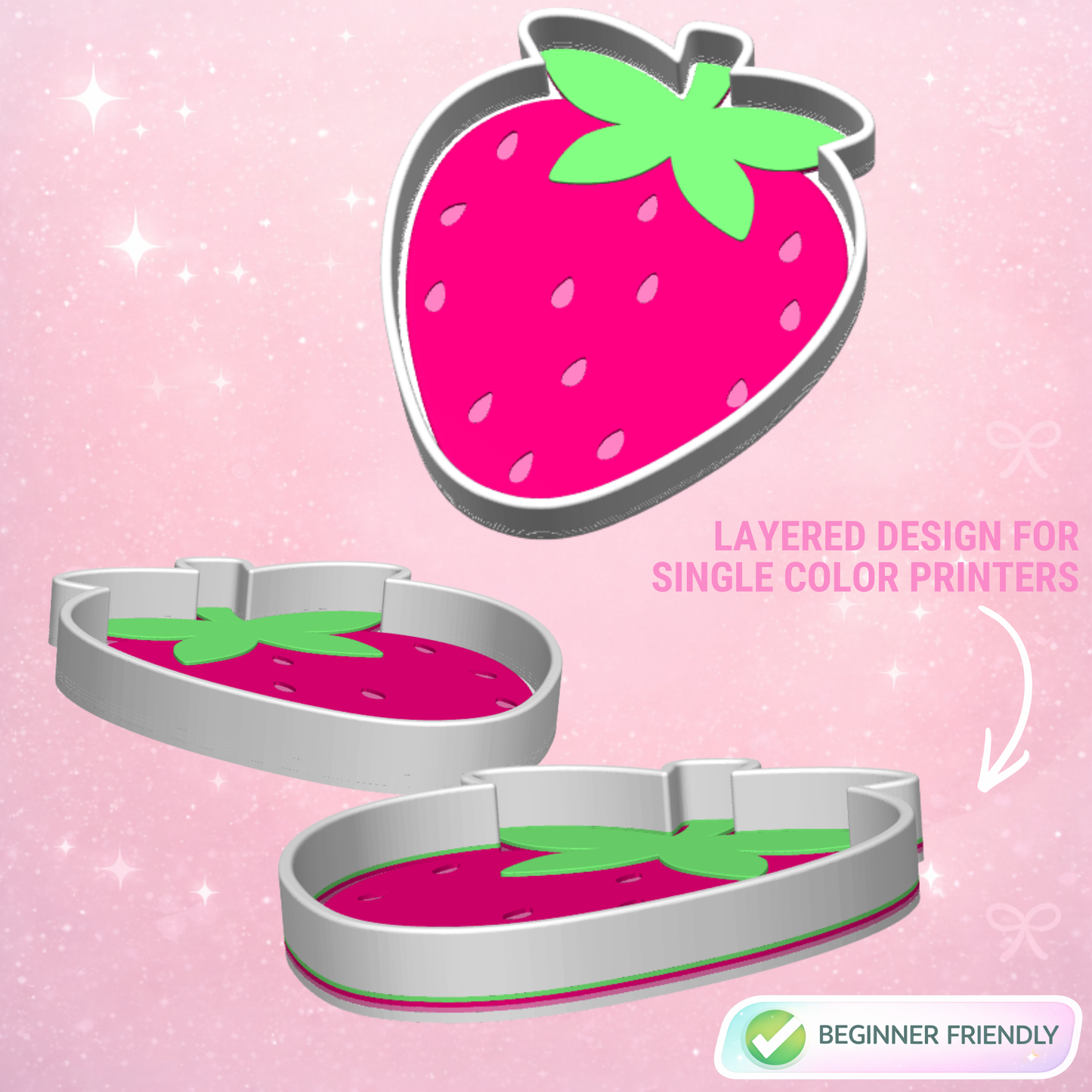 Strawberry Trinket Dish STL & 3MF 3D Print File – Desk Organization (Digital Download)