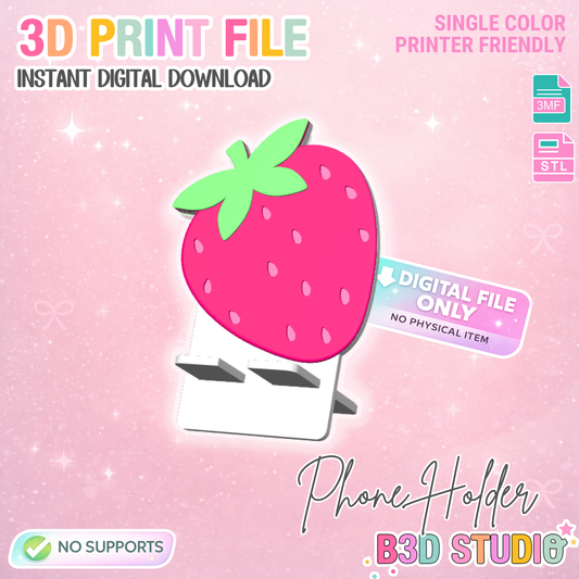 Strawberry Phone Holder 3D Print File: Fruit Desk Decor (STL/3MF Digital Download)