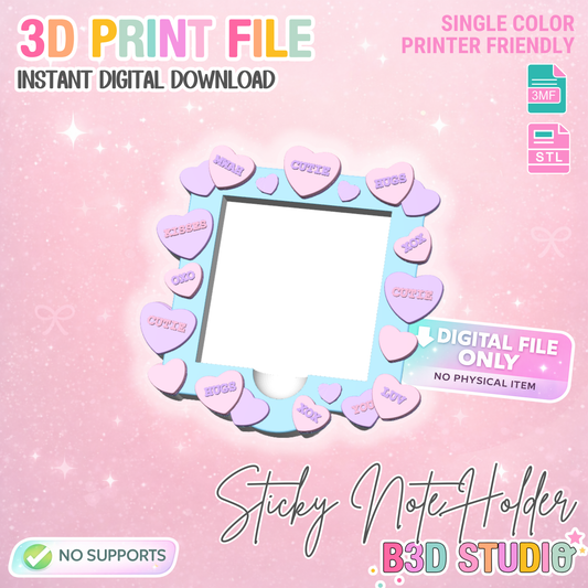 Candy Hearts Sticky Note Holder STL/3MF – Desk Organizer 3D File (Digital Download)