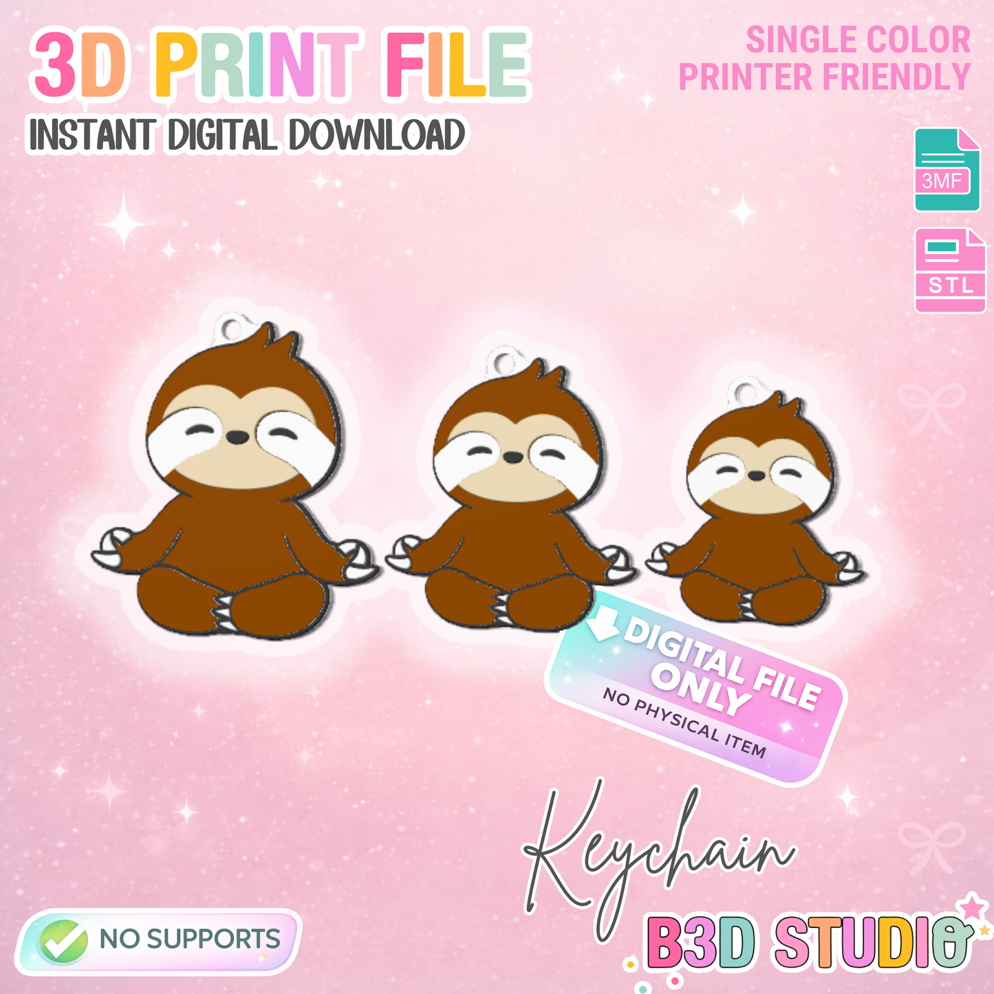 Sloth NFC Keychain STL & 3MF 3D Print File (Digital Download)
