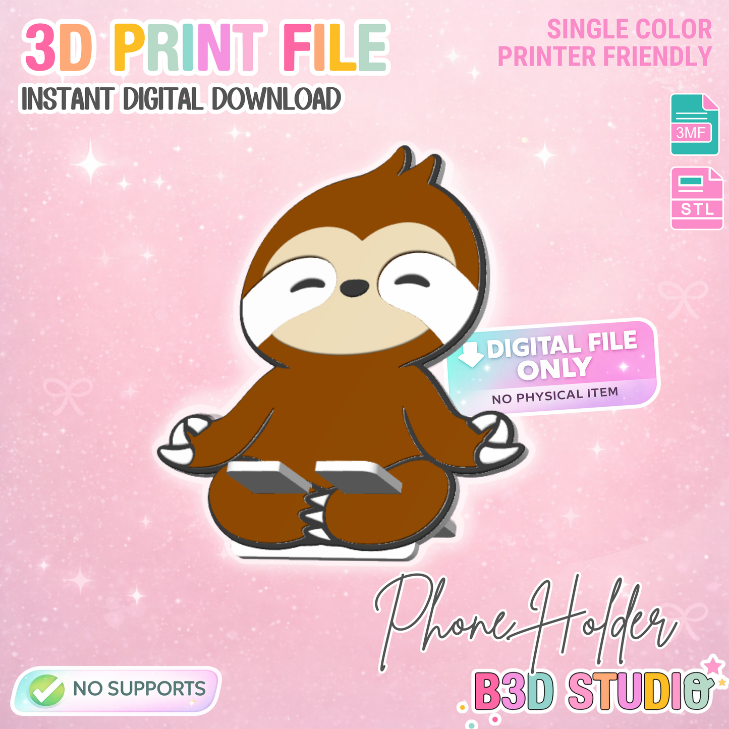 Sloth Phone Holder 3D Print File: Fun Desk Decor (STL/3MF Digital Download)