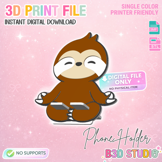 Sloth Phone Holder 3D Print File: Fun Desk Decor (STL/3MF Digital Download)