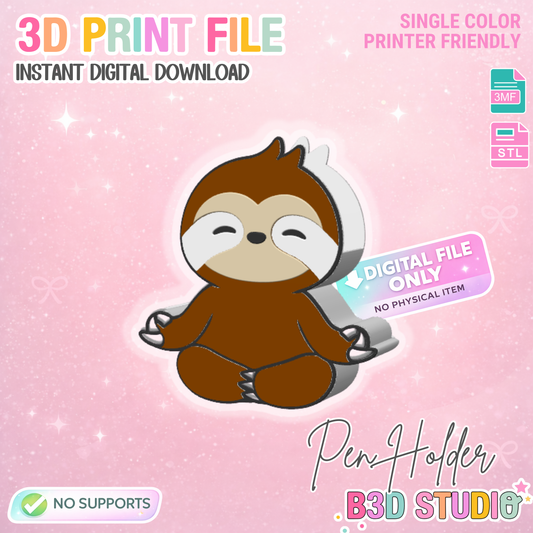 Sloth Pen Holder: 3D Print STL & 3MF File (Digital Download)