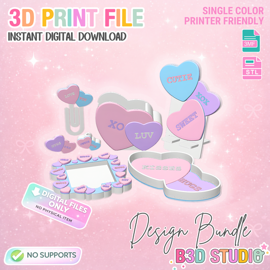 Candy Hearts 3D Print File Bundle (STL & 3MF Digital Download)