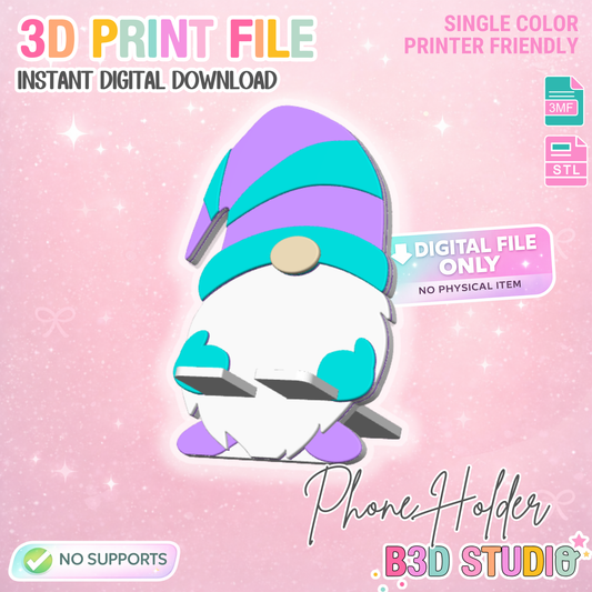Gnome Phone Holder 3D Print File: Fun Desk Decor (STL/3MF Digital Download)