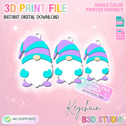 Gnome NFC Keychain 3D Print File (STL & 3MF Digital Download)