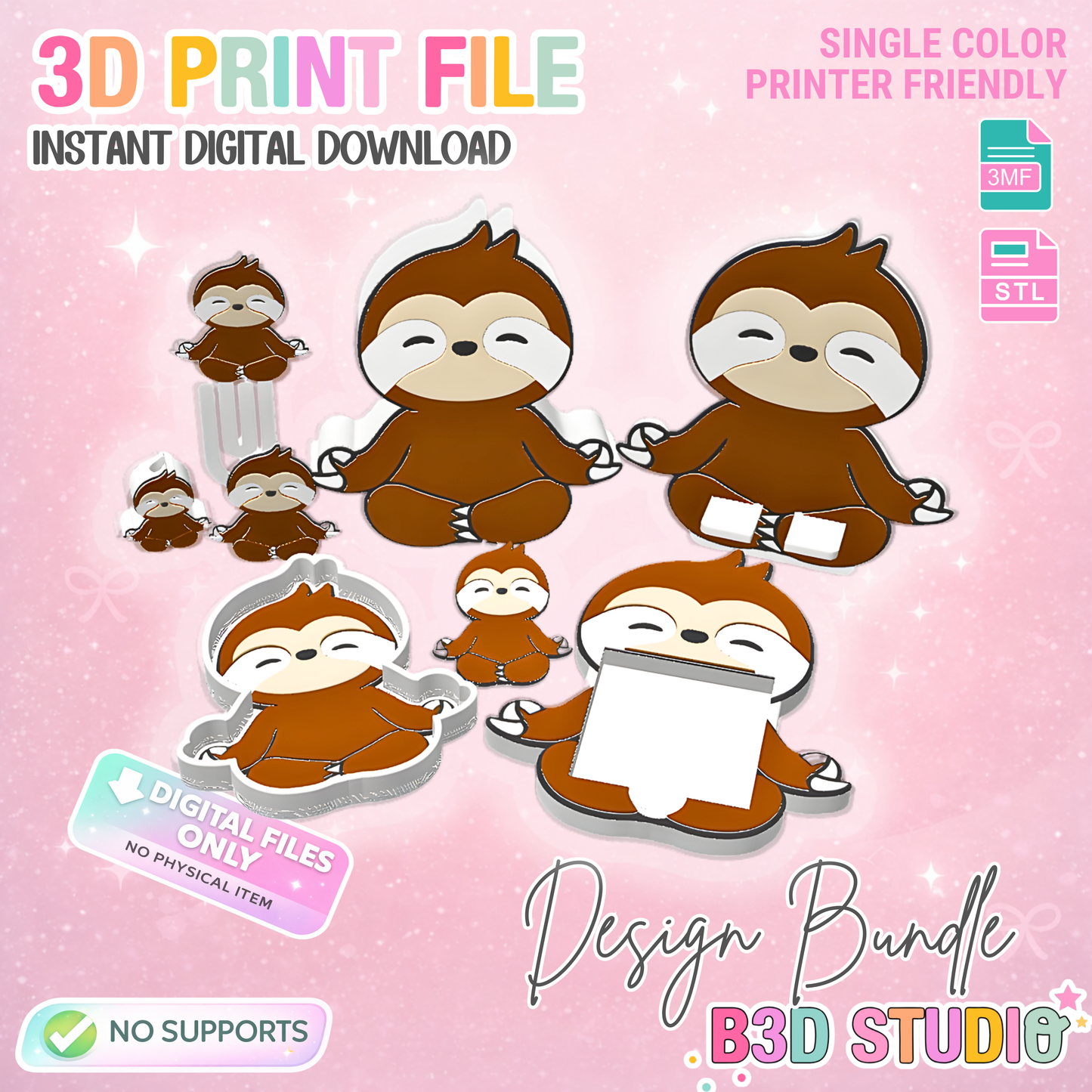 Sloth 3D Print File Bundle (STL & 3MF Digital Download)