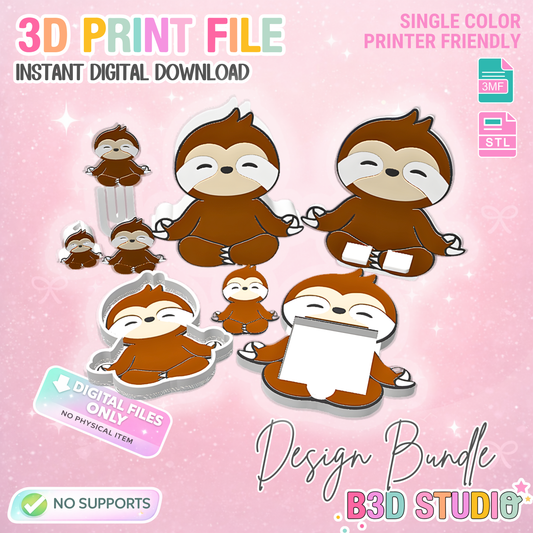 Sloth 3D Print File Bundle (STL & 3MF Digital Download)