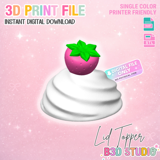 Strawberry Whip Lid Topper: 3D Print STL & 3MF File Cup Toppers (Digital Download)