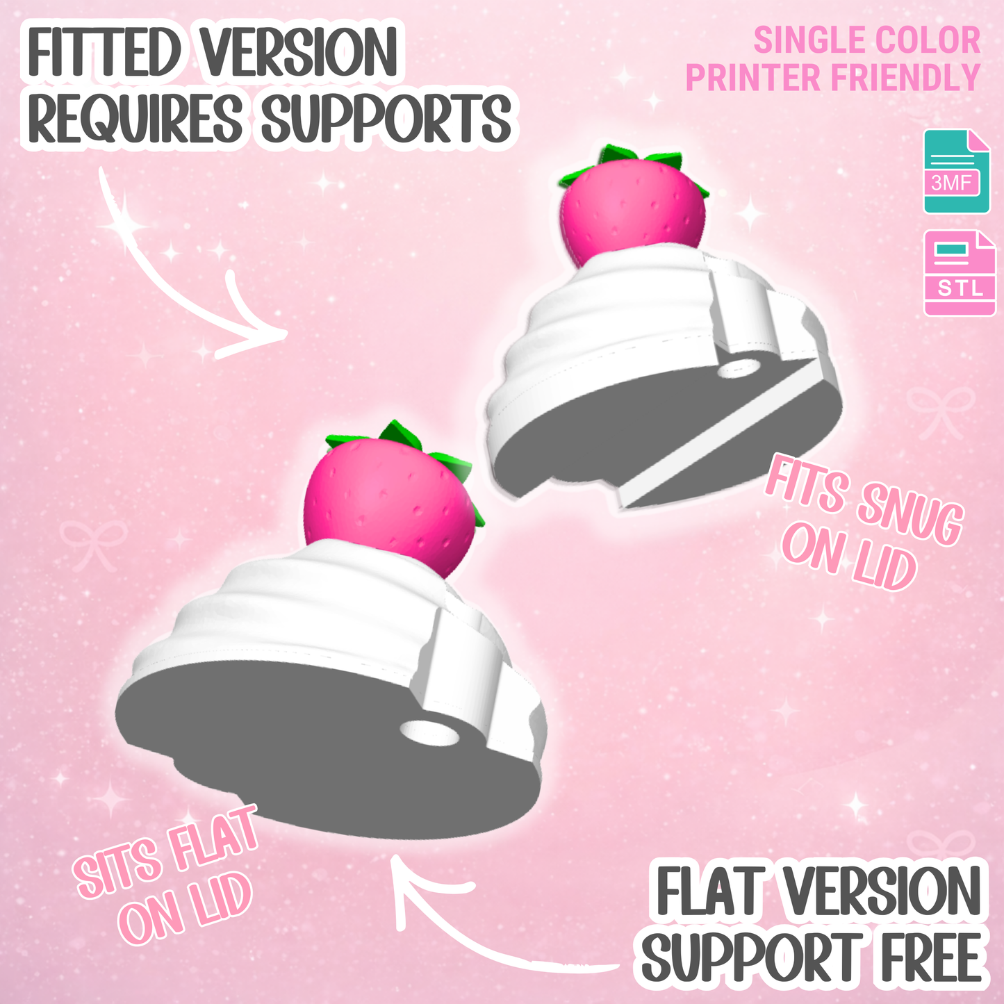 40oz Strawberry Whip Tumbler Topper: 3D Print STL & 3MF File Lid Toppers (Digital Download)
