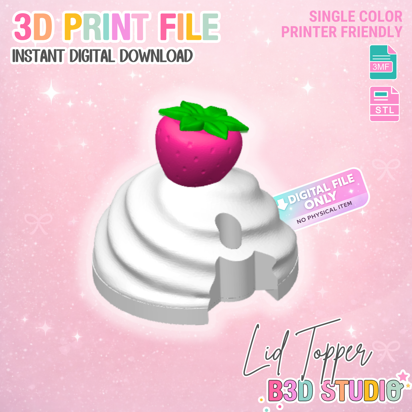 30oz Strawberry Whip Tumbler Topper: 3D Print STL & 3MF File Lid Toppers (Digital Download)
