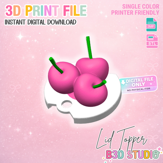 30oz Cherries Tumbler Topper: 3D Print STL & 3MF File Lid Toppers (Digital Download)