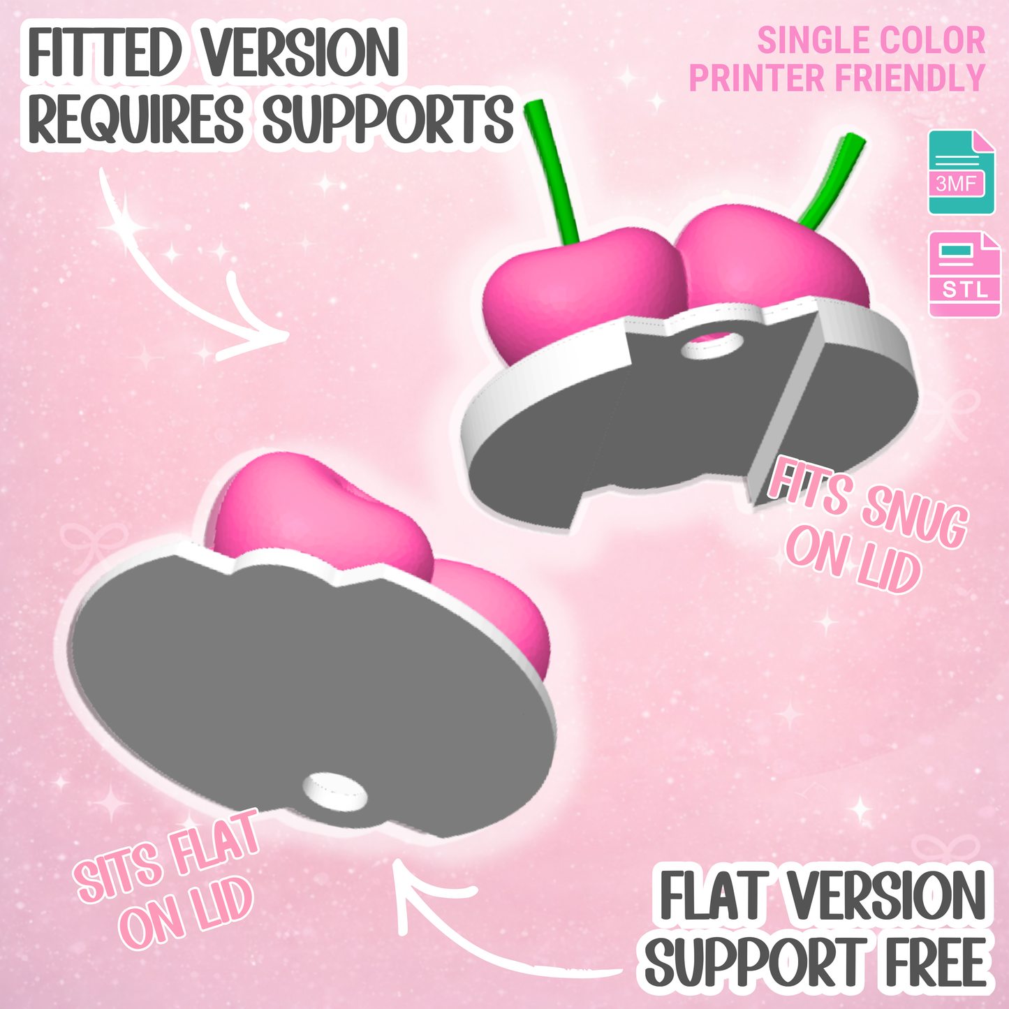 30oz Cherries Tumbler Topper: 3D Print STL & 3MF File Lid Toppers (Digital Download)
