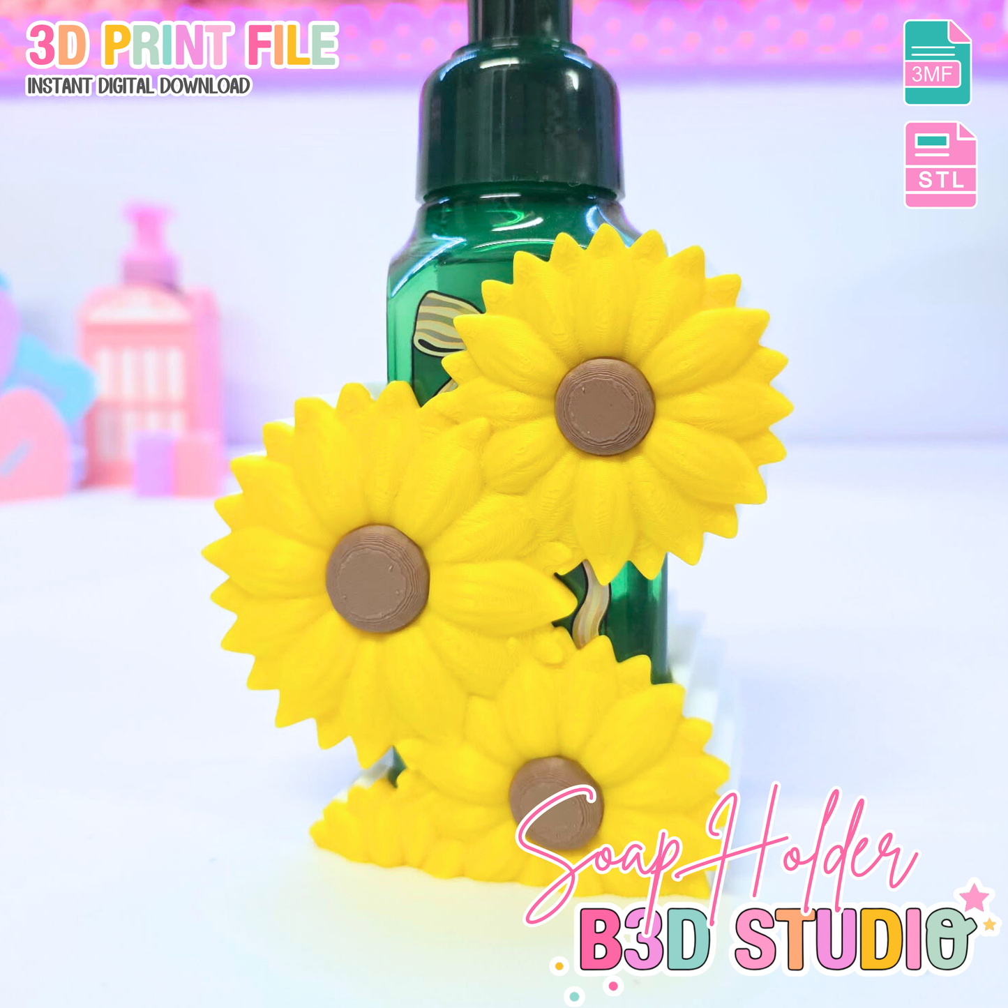 Sunflower Soap Holder: 3D Print STL & 3MF File (Digital Download)