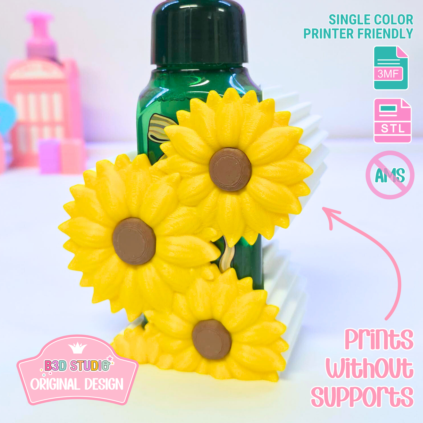 Sunflower Soap Holder: 3D Print STL & 3MF File (Digital Download)