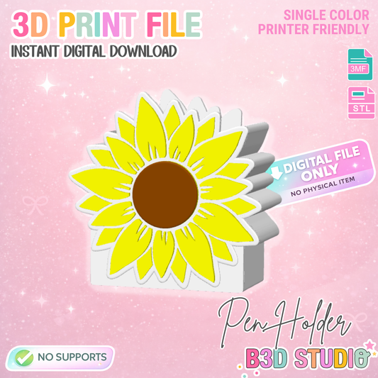 Sunflower Pen Holder: 3D Print STL & 3MF File (Digital Download)