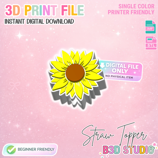 Sunflower Straw Topper 3D Print File (STL & 3MF Digital Download) 8mm + 10mm Sizes