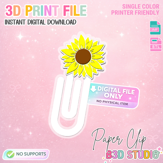Sunflower Paper Clip 3D Print File (STL & 3MF Digital Download)