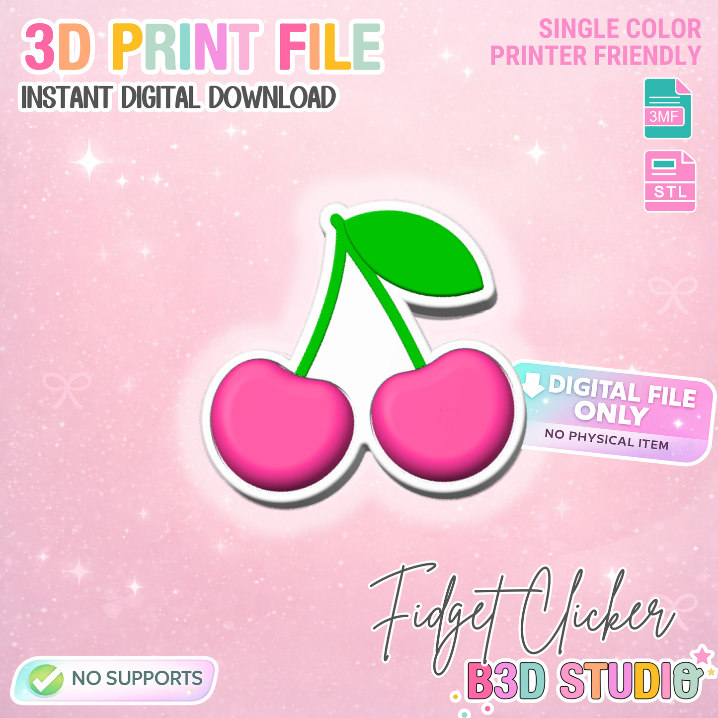 Cherry Double Fidget Clicker STL & 3MF 3D Print File - Keychain (Digital Download)