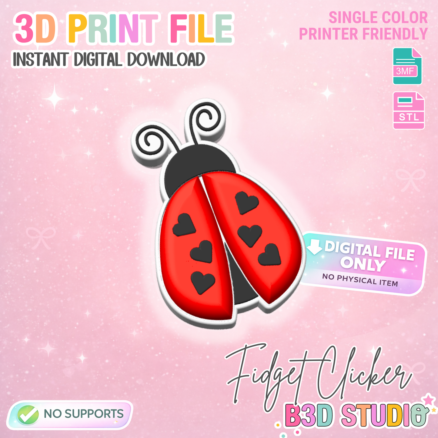 Ladybug Double Fidget Clicker STL & 3MF 3D Print File - Keychain (Digital Download)