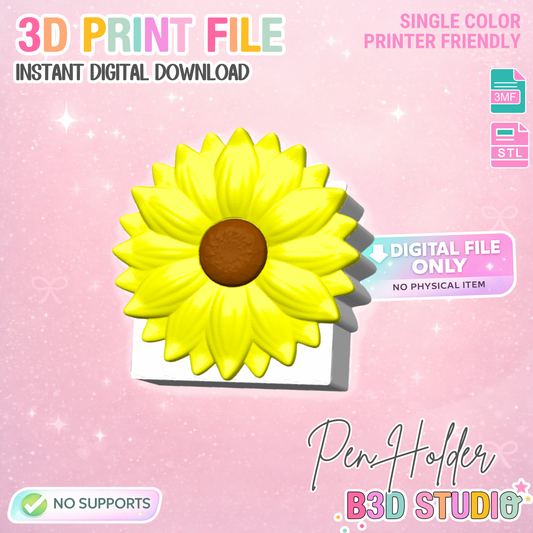 Sunflower Pen Holder: Detailed Sculpted 3D Print STL & 3MF File (Digital Download)