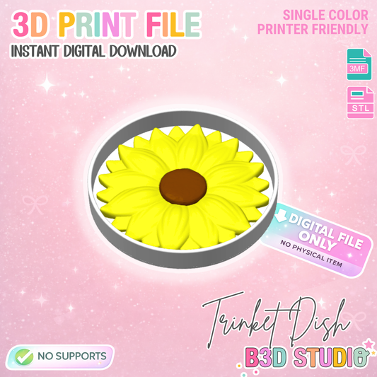 Sunflower Trinket Dish Detailed Sculpted STL & 3MF 3D Print File – Desk Organization (Digital Download)