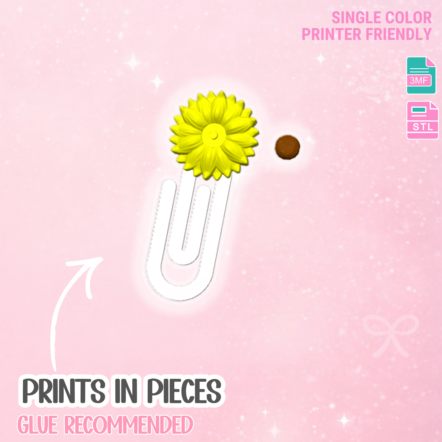 Sunflower Paper Clip Detailed Sculpted 3D Print File (STL & 3MF Digital Download)