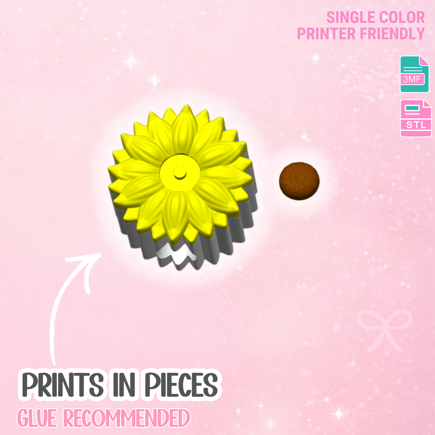 Sunflower Straw Topper Detailed 3D Print File (STL & 3MF Digital Download) 8mm + 10mm Sizes