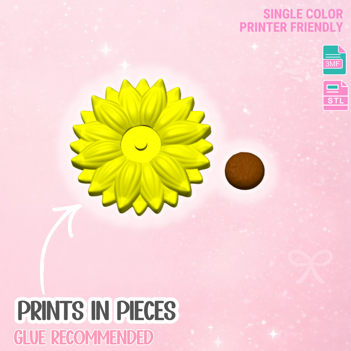 Sunflower Badge Reel Topper Detailed Sculpted 3D Print File (STL & 3MF Digital Download)