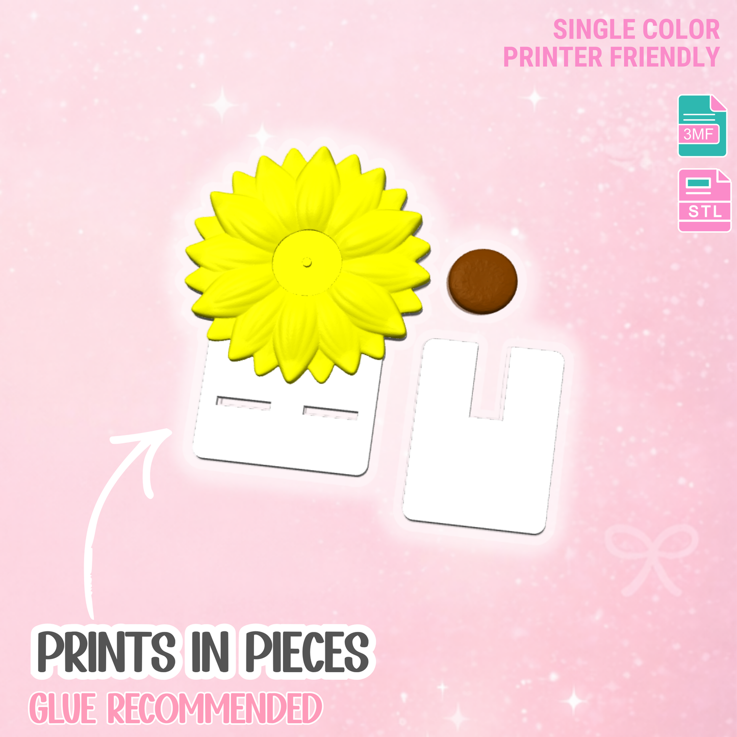 Sunflower Phone Holder Detailed Sculpted 3D Print File: Desk Decor (STL/3MF Digital Download)