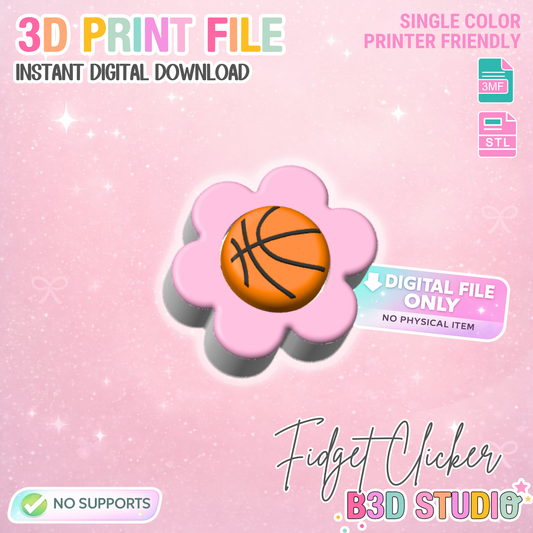 Flower Basketball Fidget Clicker STL & 3MF 3D Print File - Standard + Keychain (Digital Download)