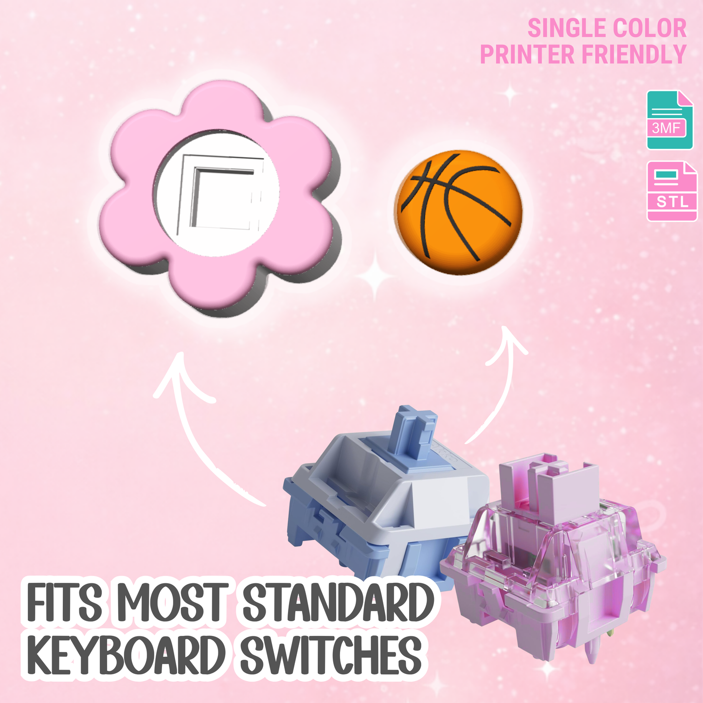 Flower Basketball Fidget Clicker STL & 3MF 3D Print File - Standard + Keychain (Digital Download)