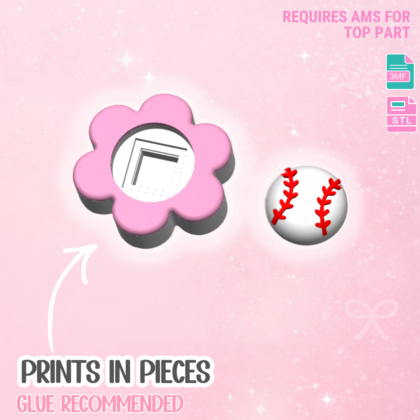 Flower Baseball Fidget Clicker STL & 3MF 3D Print File - AMS Standard + Keychain (Digital Download)