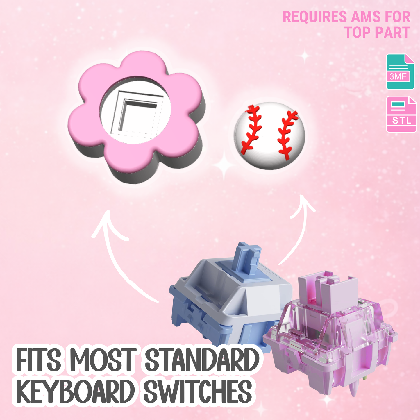 Flower Baseball Fidget Clicker STL & 3MF 3D Print File - AMS Standard + Keychain (Digital Download)