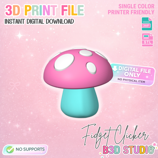 Mushroom Fidget Clicker 3D Print File (STL & 3MF Digital Download)
