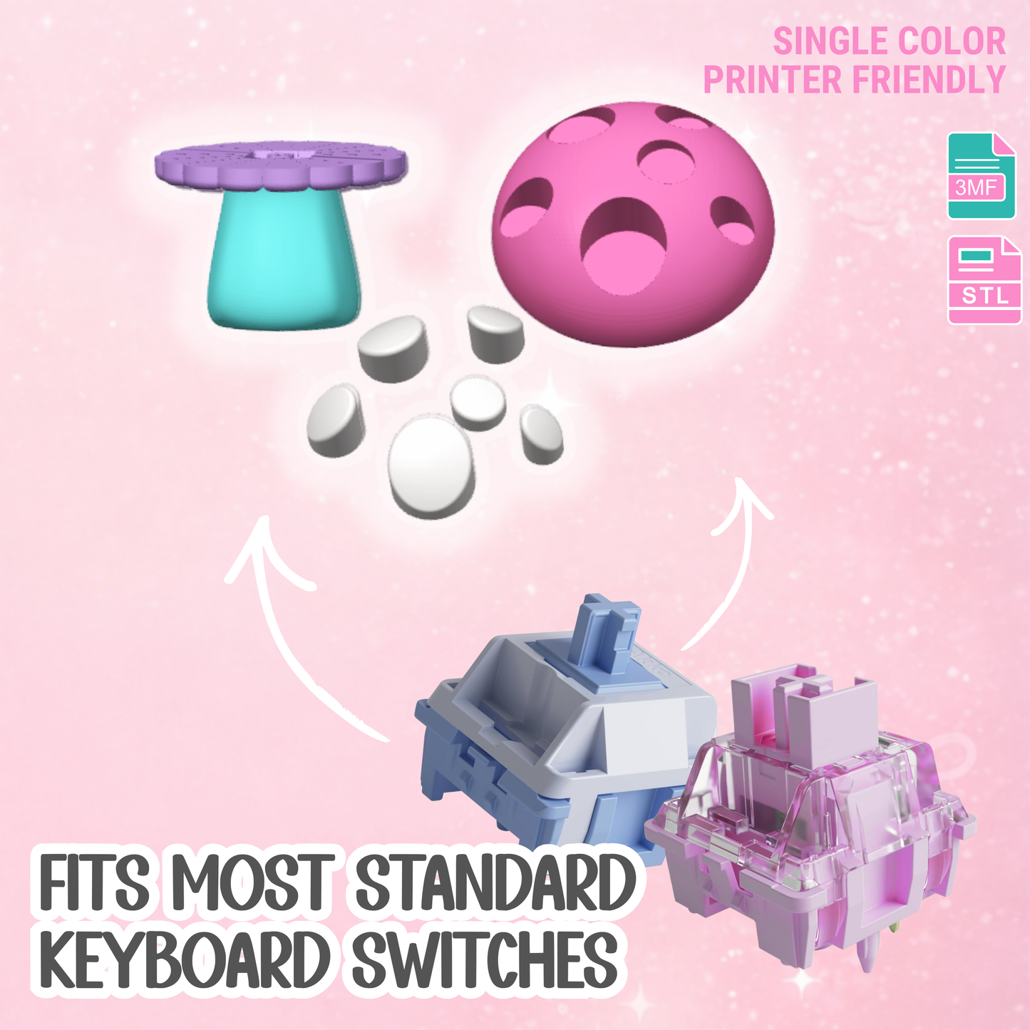 Mushroom Fidget Clicker 3D Print File (STL & 3MF Digital Download)