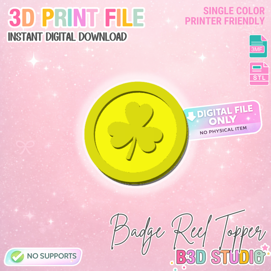 Lucky Clover Coin Badge Reel Topper Flat Back Embellishment (STL & 3MF Digital Download)