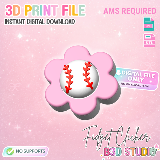 Flower Baseball Fidget Clicker STL & 3MF 3D Print File - AMS Standard + Keychain (Digital Download)