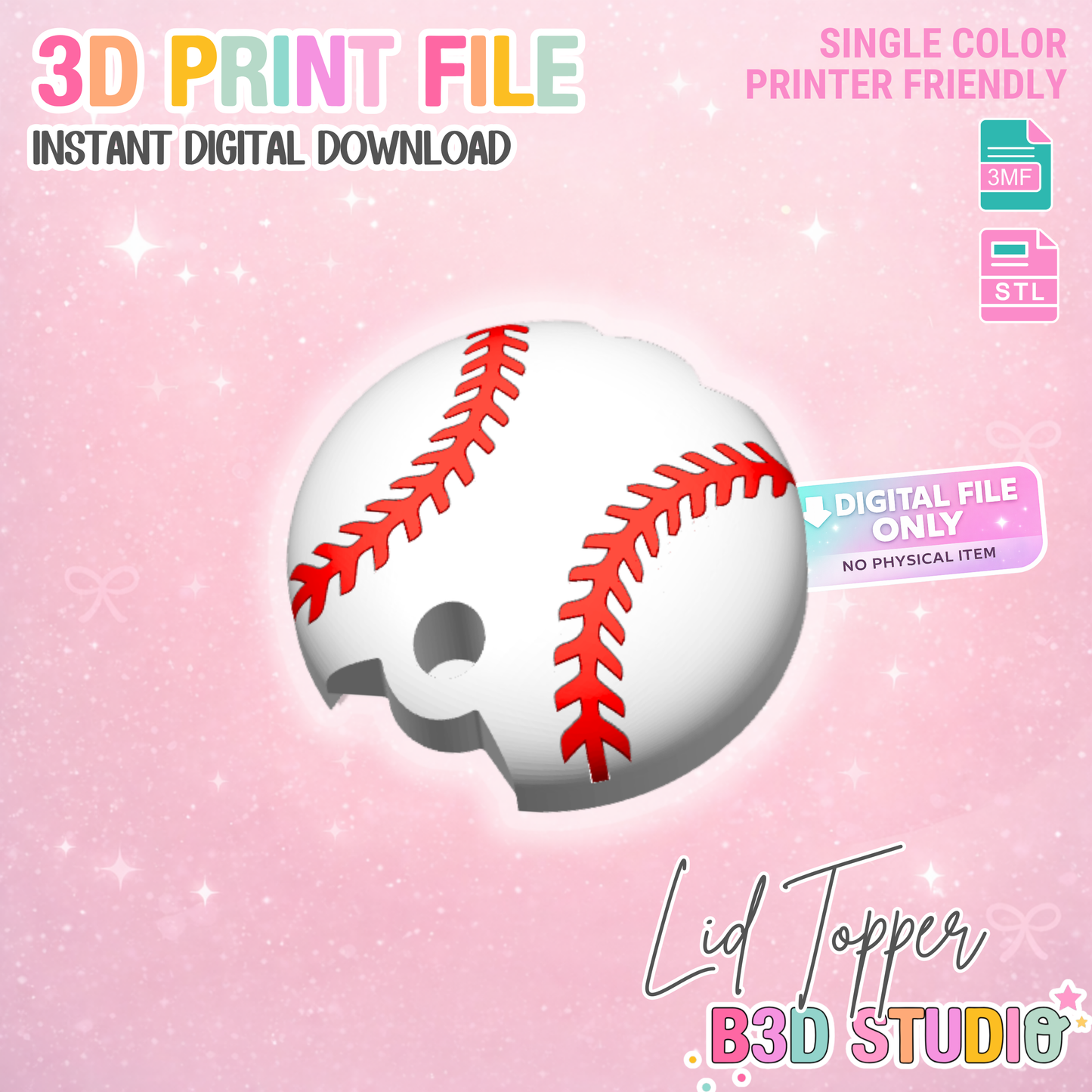 30OZ Baseball Tumbler Topper: 3D Print STL & 3MF File Lid Toppers (Digital Download)